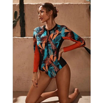 2025 Surfing Women's Swimsuit RashGuard Bikinis Long Sleeve Swimwear Female Print Summer Bathing Suit 2-piece Sports Biquini