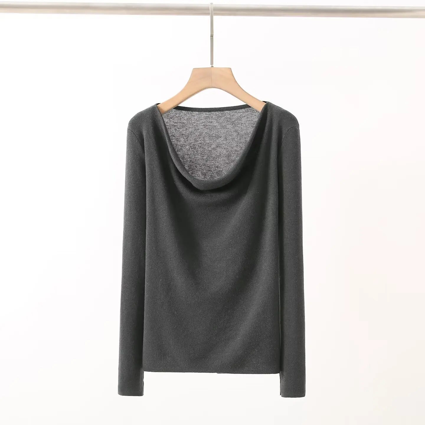 Casual Knitted Sweater Women's Slim Fit Fashionable Early Autumn Wind Neckline Y733203 Street Style Thin Long Sleeve Pure Color