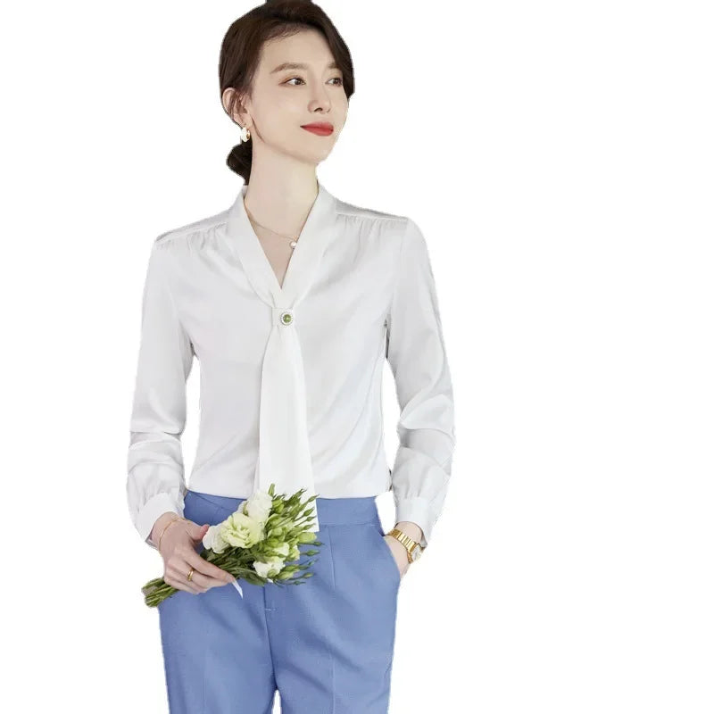 Women's Summer Professional White Shirt Short Sleeves Hotel Front Desk Workwear Korean Style OL Business Shirt White Collar Work