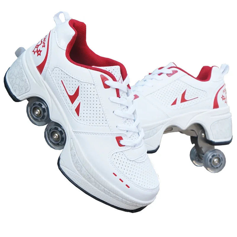 Size 33 34 35 - 44 Deformation Roller Skates Shoes Double Row 4-Wheel Skates Roller Shoes Dual-Purpose Roller Sneakers Shoes