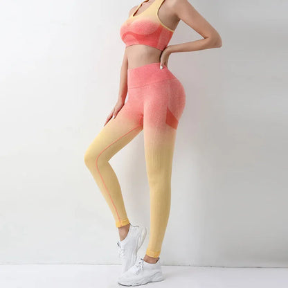 Summer Thin Yoga Trousers High-Waisted Push-Up Peach Hip Pants Gradient Tight Running Training Fitness Sport Suit