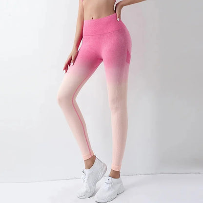 Summer Thin Yoga Trousers High-Waisted Push-Up Peach Hip Pants Gradient Tight Running Training Fitness Sport Suit