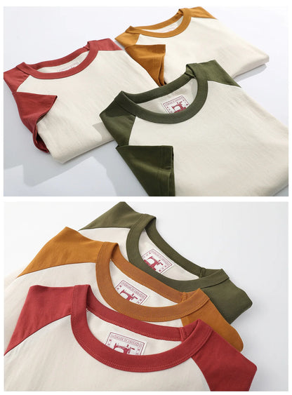 Akkad Kuti 2024 Japanese Retro Style Male Crew Neck Raglan Sleeves TShirts Student Casual Good Collocation Tee 100% Cotton