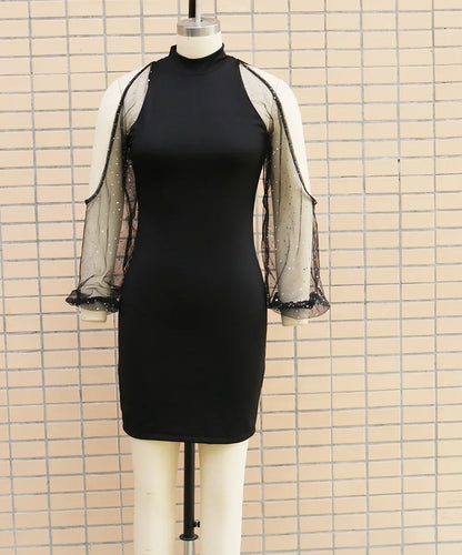 Women's Fashion Slim Fit Tulle Splice Dress Elegant Personality Winter New Arrival Cross-Border Style Bodycon Mini Dress
