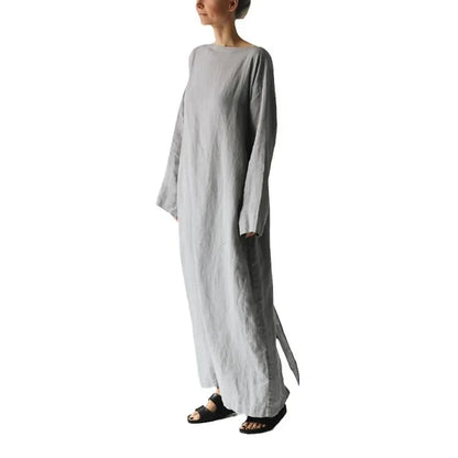 2023 Amazon New Cotton Linen Long Sleeve One Shoulder Belted Dress Women's Clothing Dresses Origin Mainland China Brand Name NoE
