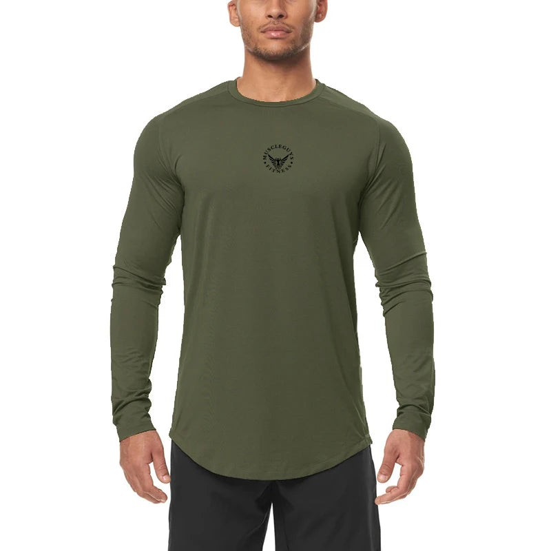 Mens Gym Mesh Quick-drying Clothing Cool Fitness Casual Clothing Fitness Comfortable Fashion Long Sleeve Slim Sporting Tshirt