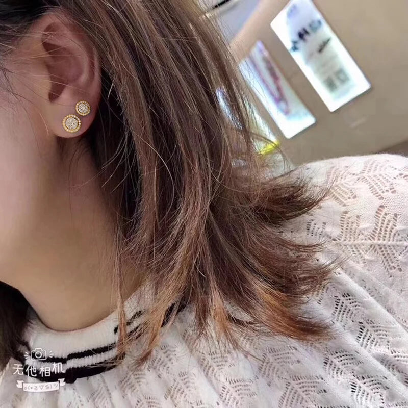 Huitan Classic Women's Stud Earrings Gold Color/Silver Color Crystal Cubic Zirconia Exquisite Female Earrings Versatile Jewelry