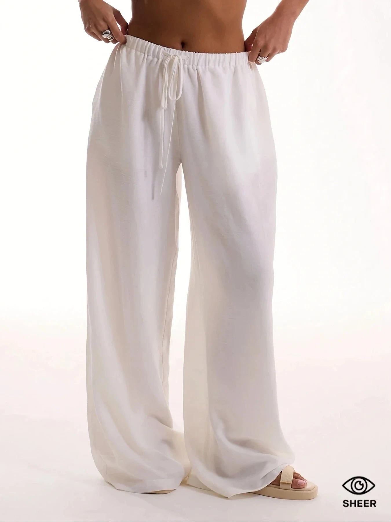 Plus Size 1XL-5XL Women's Fashionable Solid Color Straight Tube Drawstring Elastic Waist Pants Suitable for Commuting