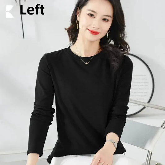 Korean Style Women's round Neck Long Sleeve Base Shirt Early Autumn New Pure Color Threaded Top Trendy T-shirt Slim Fit