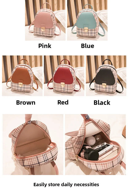 Fashionable Korean Style Small Backpack Hot Sale Of The Season Checkered Crossbody Bag Single Shoulder Phone Bag PU Material...
