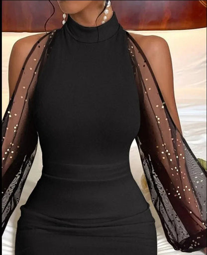 Women's Fashion Slim Fit Tulle Splice Dress Elegant Personality Winter New Arrival Cross-Border Style Bodycon Mini Dress