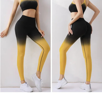 Summer Thin Yoga Trousers High-Waisted Push-Up Peach Hip Pants Gradient Tight Running Training Fitness Sport Suit