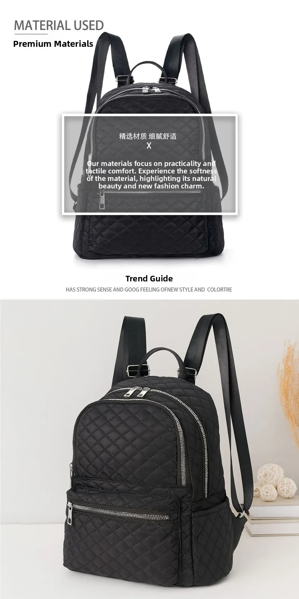 Fefeng Large Capacity Fashionable Diamond Pattern Portable Backpack Unisex Casual Travel Oxford Cloth Versatile Backpack