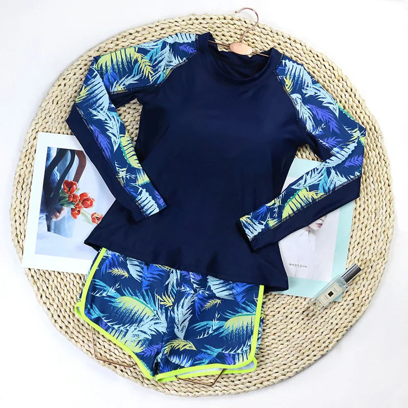 2025 Surfing Women's Swimsuit RashGuard Bikinis Long Sleeve Swimwear Female Print Summer Bathing Suit 2-piece Sports Biquini