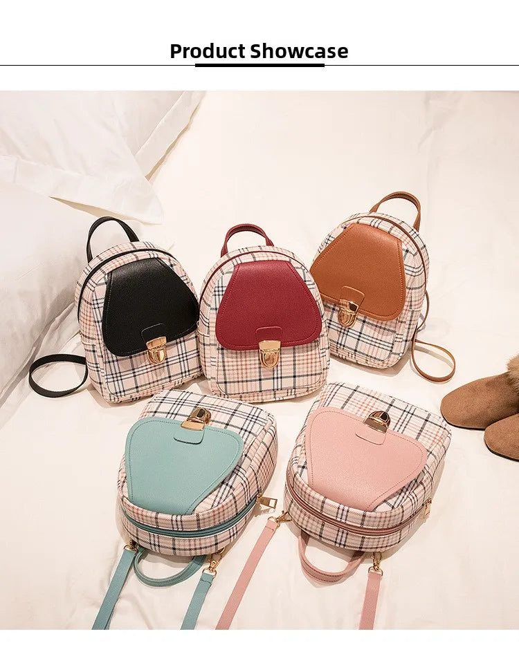 Fashionable Korean Style Small Backpack Hot Sale Of The Season Checkered Crossbody Bag Single Shoulder Phone Bag PU Material...