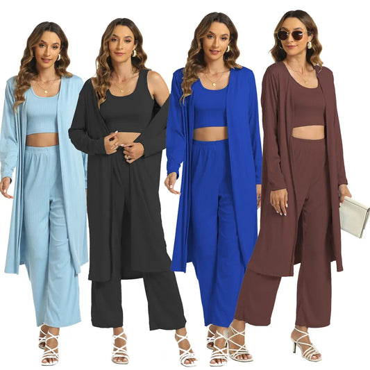 Middle East Muslim Women's Three-Piece Set Tank Top Loose plus Size Sexy Long Pants Gown for Muslim Women's Fashion