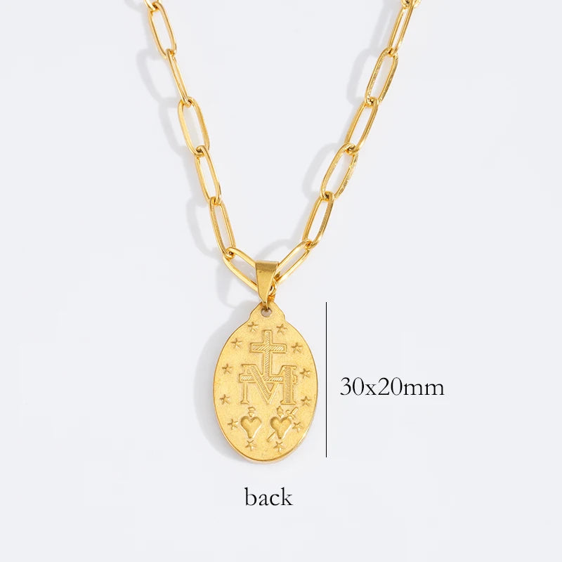 Stainless Steel Virgin Mary Necklace For Women Gold/Silver Color Metal Virgen Maria Medalla Cross Necklace Choker Religious