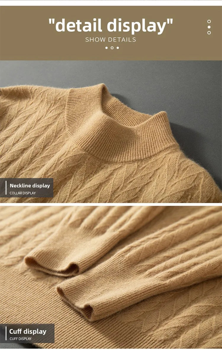 Men's Cashmere Knitted Long Sleeve Base Shirt Casual Thickened Half High Collar Autumn Winter Sweater Fashion Urban Style