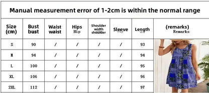 TUME Women's Fashion Print Dress Knee-Length Skirt Sleeveless Regular Waistline Cross-Border Summer New Arrival