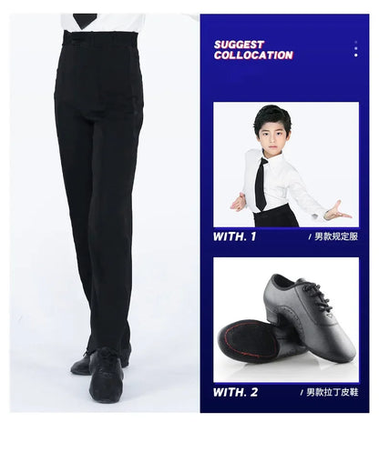 N72 Black Latin Modern Ballroom Tango Salsa Samba Trousers Practice Competition Latin Dance Pants For Men Kids Boys EJ