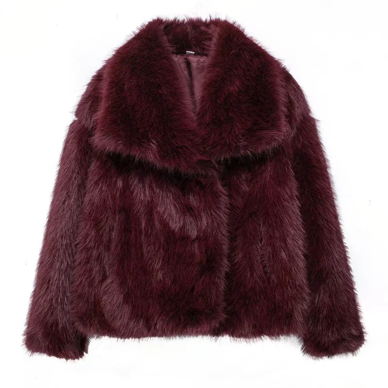 MUJER Faux Fur Coat Plush Fluffy Women's Jacket 2025 Woman Autumn Winter New in Outerwears White Red Gray Black Blends Coats