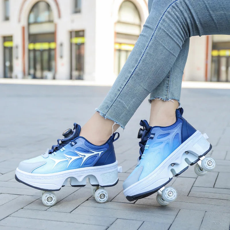 Size 33 34 35 - 44 Deformation Roller Skates Shoes Double Row 4-Wheel Skates Roller Shoes Dual-Purpose Roller Sneakers Shoes