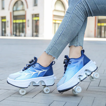Size 33 34 35 - 44 Deformation Roller Skates Shoes Double Row 4-Wheel Skates Roller Shoes Dual-Purpose Roller Sneakers Shoes