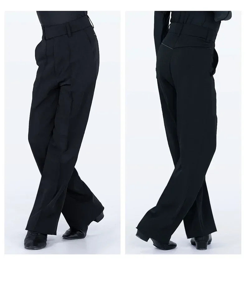 N72 Black Latin Modern Ballroom Tango Salsa Samba Trousers Practice Competition Latin Dance Pants For Men Kids Boys EJ