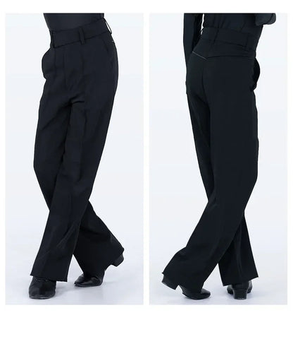 N72 Black Latin Modern Ballroom Tango Salsa Samba Trousers Practice Competition Latin Dance Pants For Men Kids Boys EJ