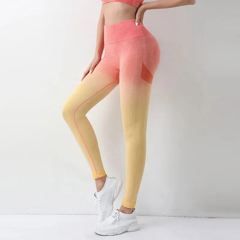 Summer Thin Yoga Trousers High-Waisted Push-Up Peach Hip Pants Gradient Tight Running Training Fitness Sport Suit