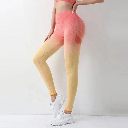 Summer Thin Yoga Trousers High-Waisted Push-Up Peach Hip Pants Gradient Tight Running Training Fitness Sport Suit
