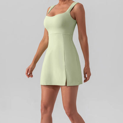 New 2025 High-Waist Slimming Yoga Sports Thin Breathable Solid Color Women's One-Piece Dress Fashionable Fitness Running Wear