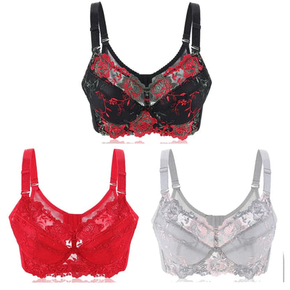 Womens Underwire Push Up Lingerie Minimizer Bra Lightly Lined Floral Lace Embroidery Full Coverage 36 38 40 42 44 B C D E F G H