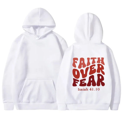 FAITH OVER FEAR Plush sweatshirt for women 2024 autumn and winter new Korean version student printed hooded loose
