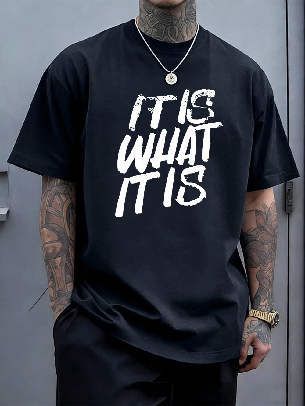 It Is What It Is Art Letter Prints Cotton T-Shirts Mens Summer Soft Oversize T Shirt O-Neck Short Sleeve Tops Basic Male Clothes