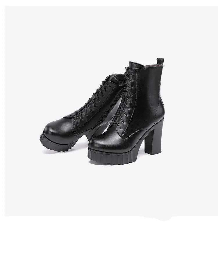 10cm Small Size 32-43 All Match Comfortable Block High Heels Shoes Fall Winter Boots 2025 Thick Platform Shoes Ankle Boots