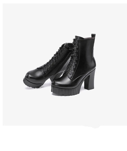 10cm Small Size 32-43 All Match Comfortable Block High Heels Shoes Fall Winter Boots 2025 Thick Platform Shoes Ankle Boots