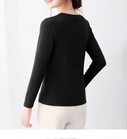 Korean Style Women's round Neck Long Sleeve Base Shirt Early Autumn New Pure Color Threaded Top Trendy T-shirt Slim Fit