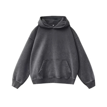 Washed Fleece Hoodie Sweatshirt Unisex Loose Casual Style Vintage Hip Hop Trend Autumn Winter Streetwear for Couples