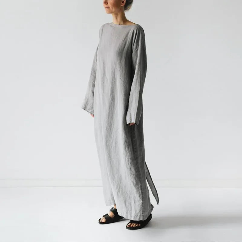 2023 Amazon New Cotton Linen Long Sleeve One Shoulder Belted Dress Women's Clothing Dresses Origin Mainland China Brand Name NoE