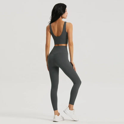 Seamless Yoga Set Women Gym Clothing Sports Bra Semi-Fixed Cups Workout Tops Anti Rolling Yoga Leggings with Pocket Tights