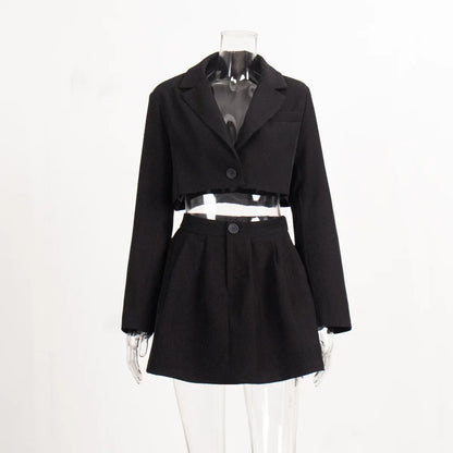 Fall Suit Skirt Suit Women's Solid Lapel Button Blazer Patchwork Pleated Skirt 2 Piece Skirt Suit FashionStreetwear Women's Y2k
