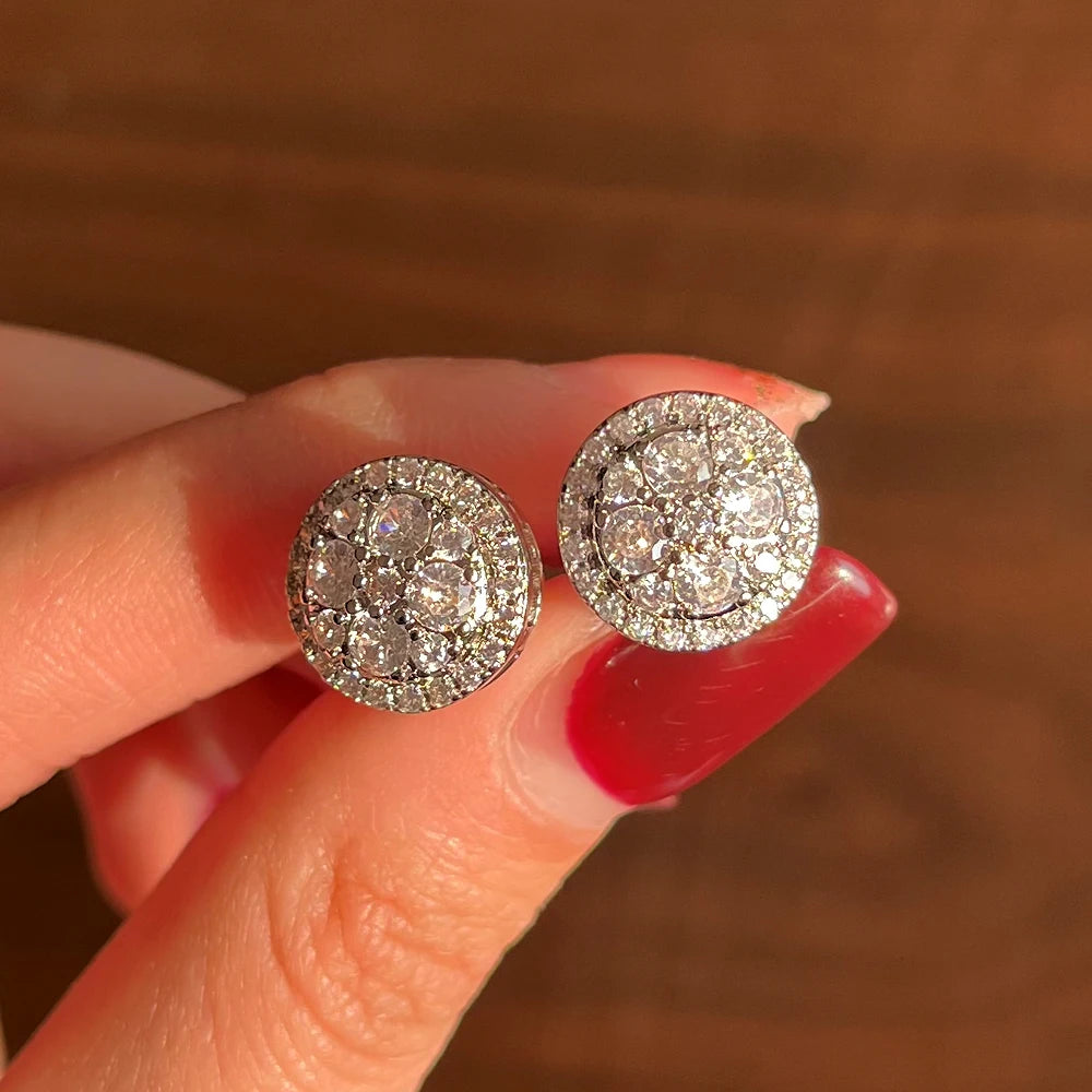 Huitan Dazzling Round Cubic Zirconia Stud Earrings for Women Simple Classic Female Ear Piercing Earrings Timeless Style Jewelry