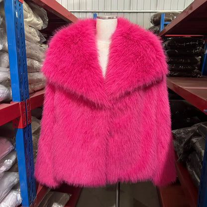 Women's Faux Fur Jacket Loose Long-Sleeved Coat Toca Fox Design Autumn/Winter 2025 Collection