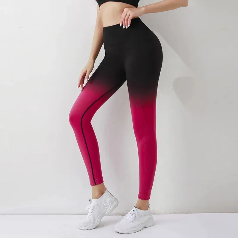 Summer Thin Yoga Trousers High-Waisted Push-Up Peach Hip Pants Gradient Tight Running Training Fitness Sport Suit