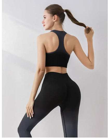 Summer Thin Yoga Trousers High-Waisted Push-Up Peach Hip Pants Gradient Tight Running Training Fitness Sport Suit