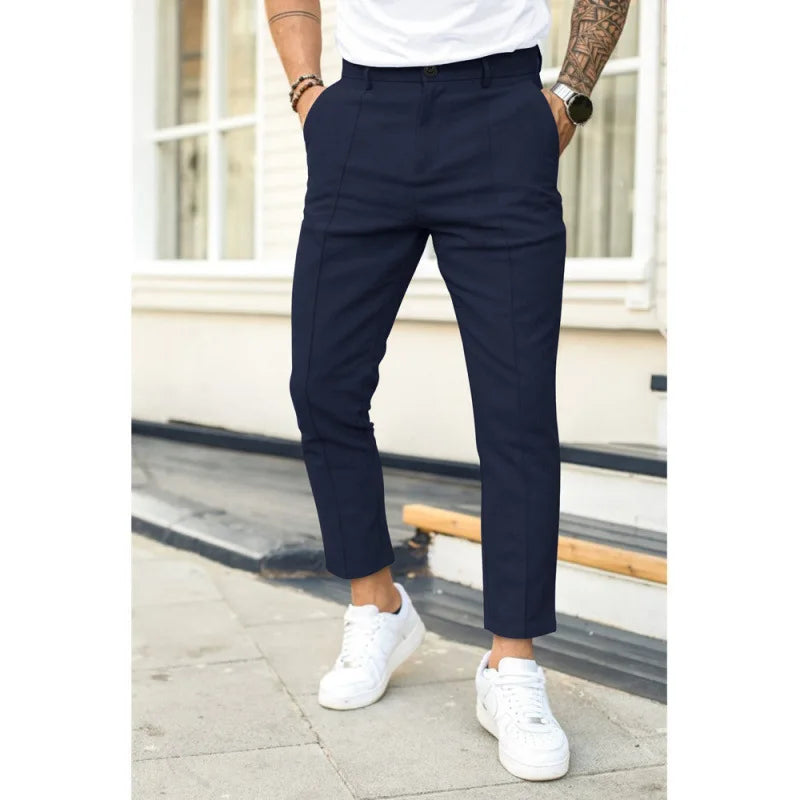 Men's Casual Pure Color Double Fold Line West Pants Spring Summer Autumn Fashion City Style Cotton Polyester Blend Leisure Tr...