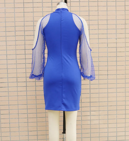 Women's Fashion Slim Fit Tulle Splice Dress Elegant Personality Winter New Arrival Cross-Border Style Bodycon Mini Dress