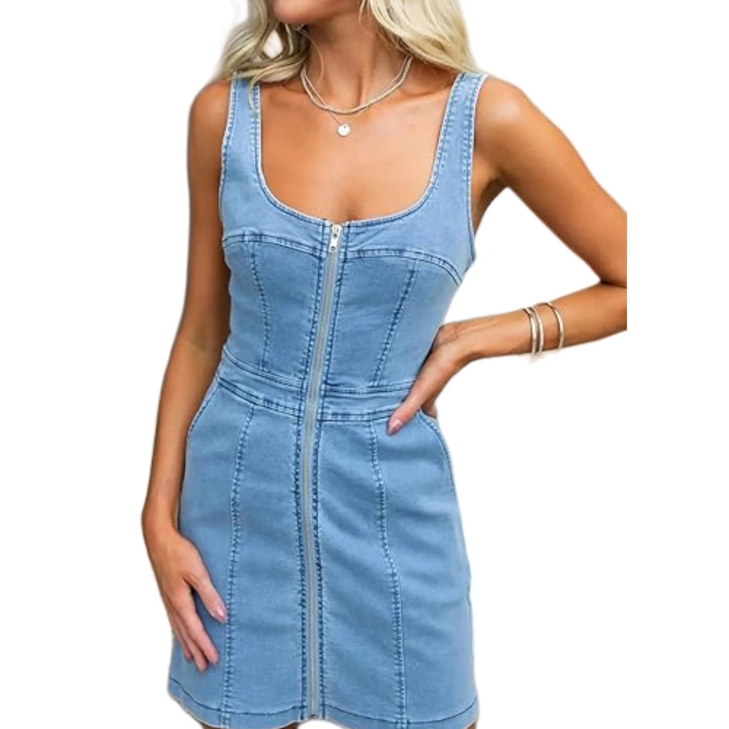 New Arrivals Fashion 2024 Spring Summer New Women's Clothing Solid Color Casual Slim Sleeveless Denim Dress