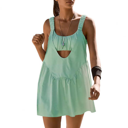 Summer Tennis Dress Shorts Set Hollow Out Tennis Dress Shorts Set Tennis Outfit Backless Hollow Out Dress Shorts Set with Padded